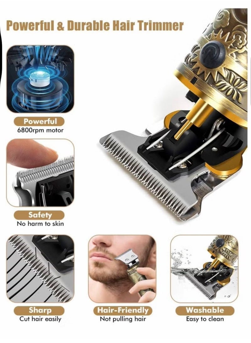 YACD Professional Cordless Hair Trimmer for Men - T-Blade Zero Gapped Outliner Grooming Kit, 1500mAh Battery with 300-Min Runtime, Waterproof Head & LCD Display, All-Metal Vintage Gold Finish - Image 2